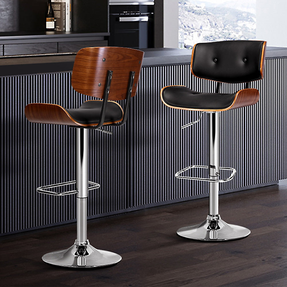 Set of 2 Wooden Gas Lift Bar Stools - Black and Chrome - image7