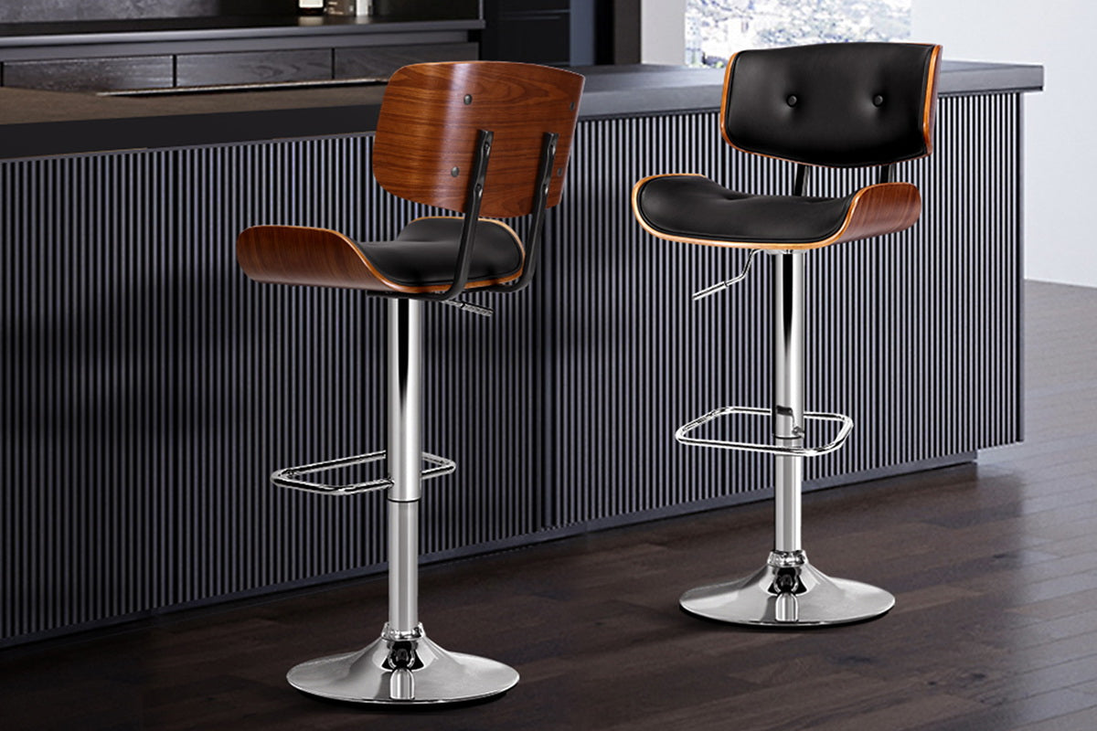 Set of 2 Wooden Gas Lift Bar Stools - Black and Chrome - image8