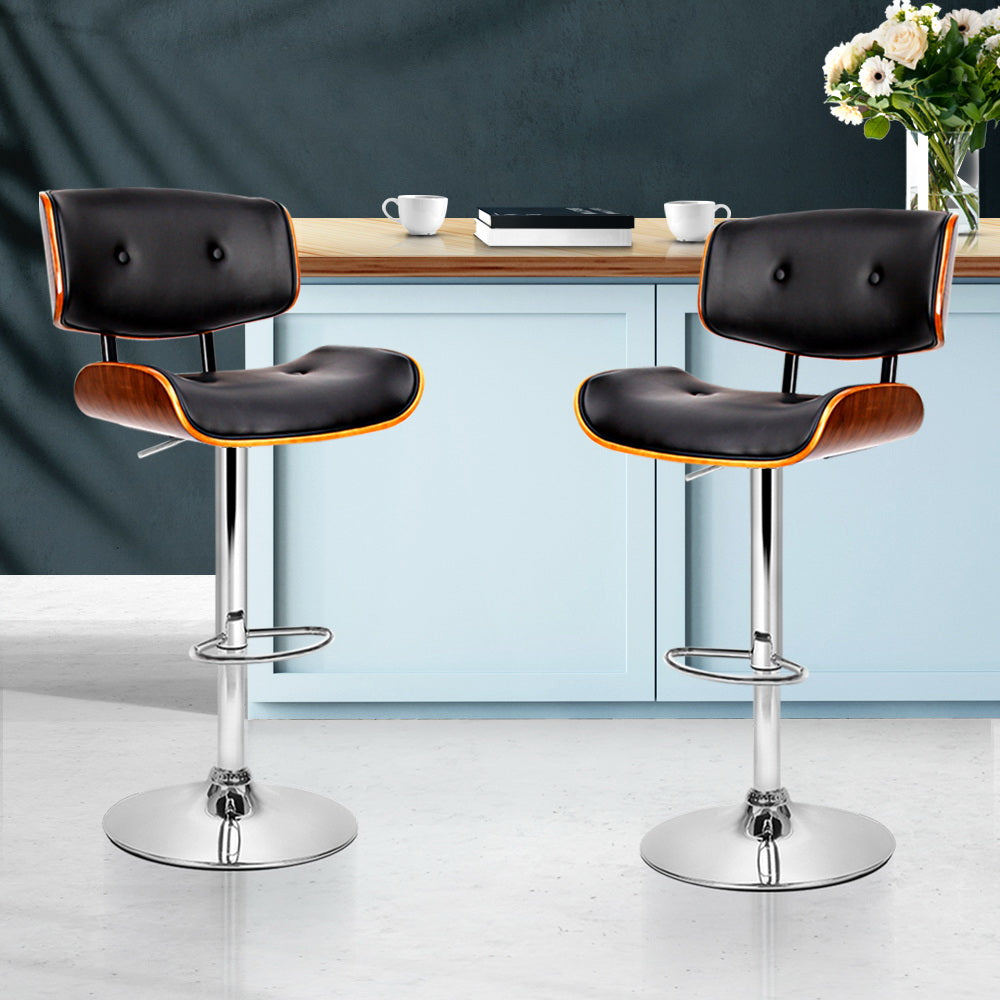 Set of 2 Wooden Gas Lift Bar Stools - Black and Chrome - image9