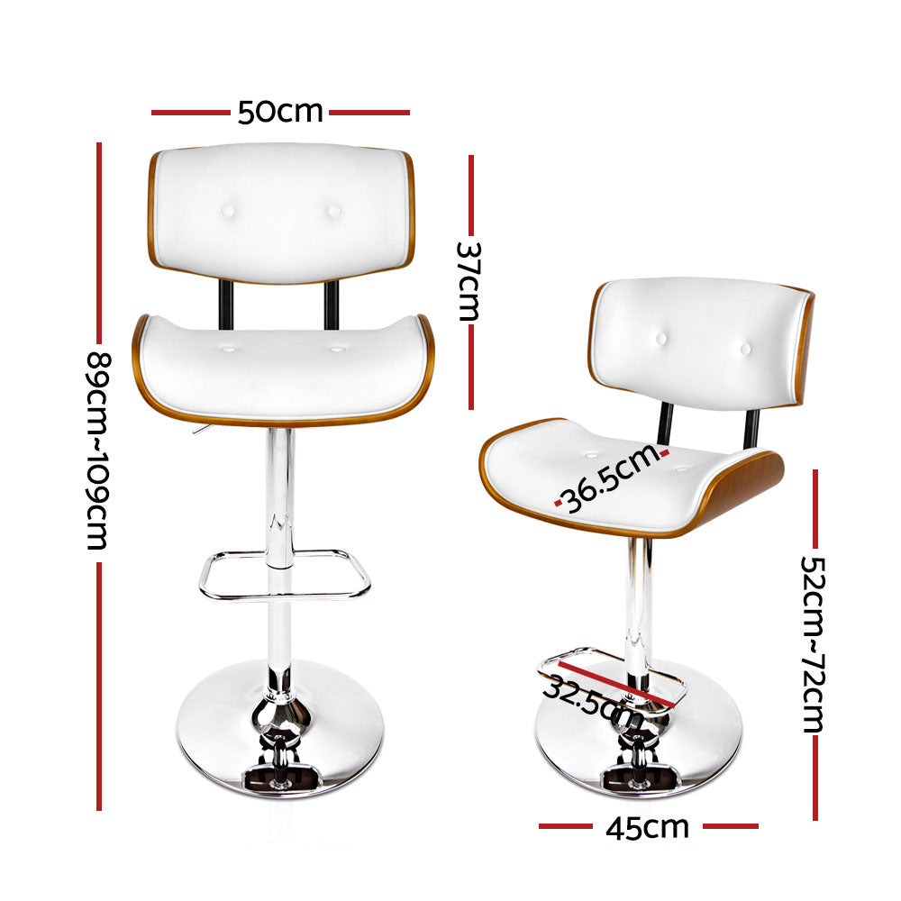 Set of 2 Wooden Gas Lift Bar Stool - White and Chrome - image2