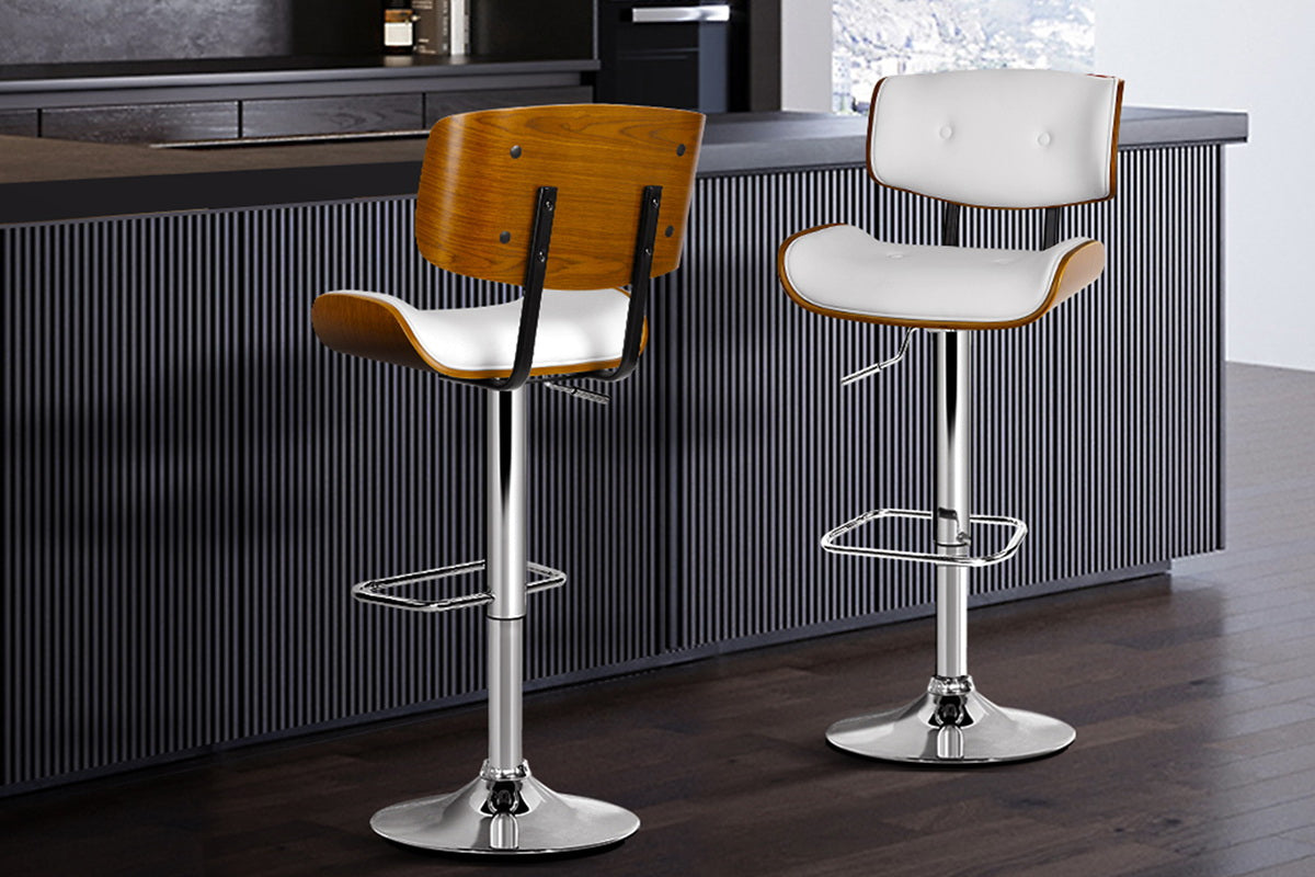 Set of 2 Wooden Gas Lift Bar Stool - White and Chrome - image9