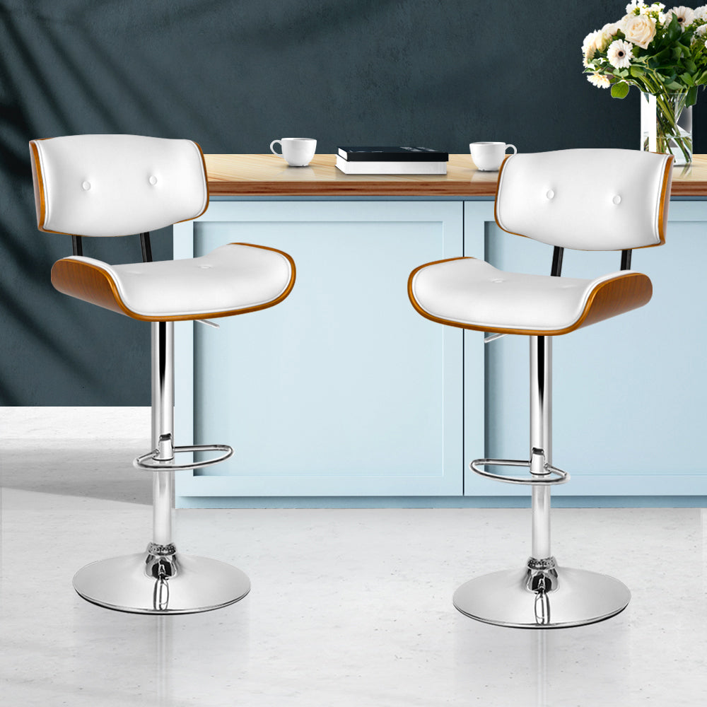 Set of 2 Wooden Gas Lift Bar Stool - White and Chrome - image7