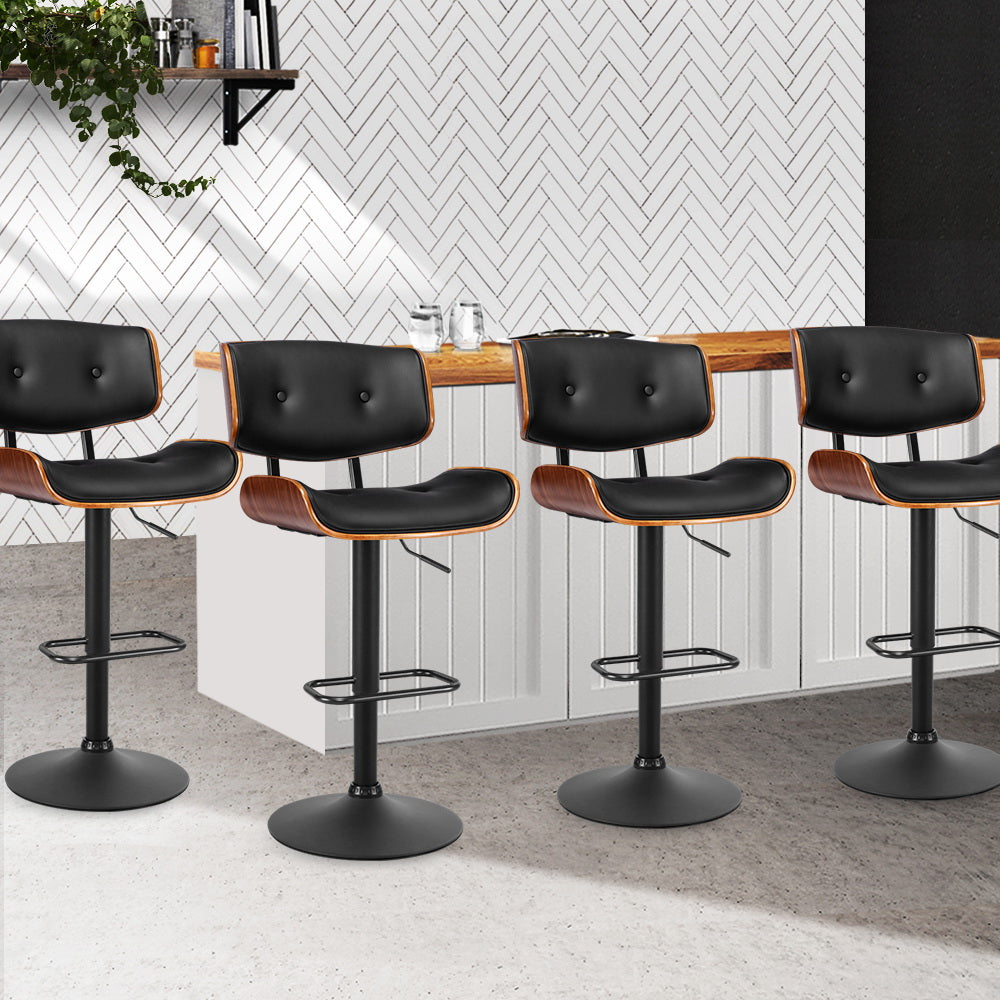 Artiss Set of 4 Kitchen Bar Stools Gas Lift Stool Chairs Swivel Barstool Leather Black - image8