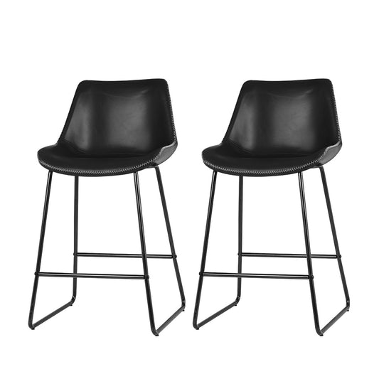 Artiss Set of 2 Bar Stools Kitchen Metal Bar Stool Dining Chairs PU Leather Black - image1