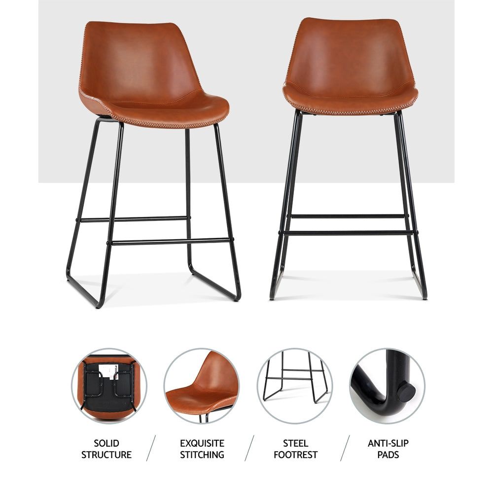 Artiss Set of 2 Bar Stools Kitchen Metal Bar Stool Dining Chairs PU Leather Brown - image6