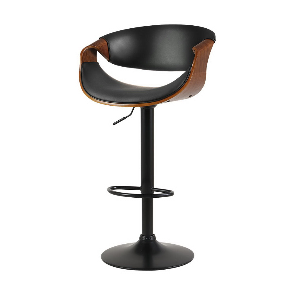 Artiss Bar Stools Swivel Chair Kitchen Gas Lift Wooden Bar Stool Leather Black - image1