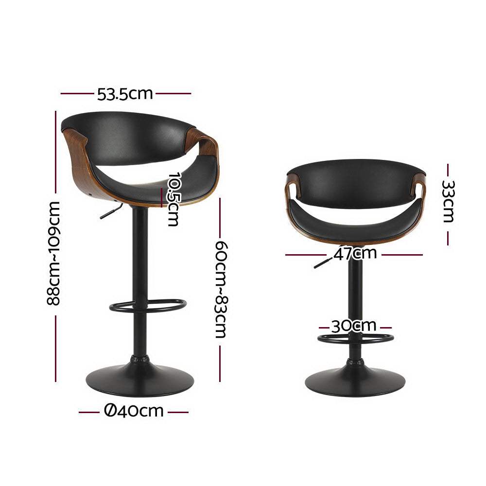 Artiss Bar Stools Swivel Chair Kitchen Gas Lift Wooden Bar Stool Leather Black - image2