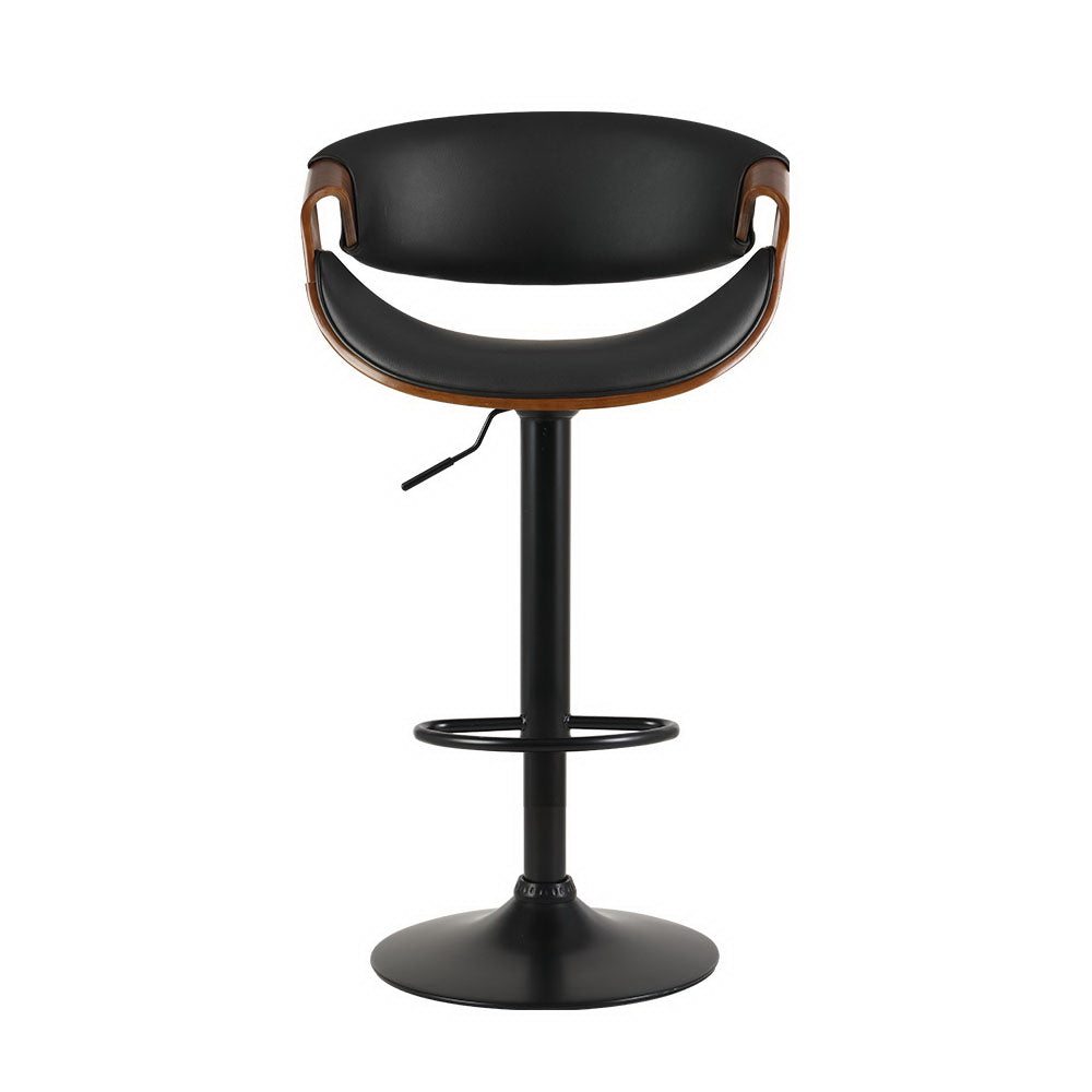 Artiss Bar Stools Swivel Chair Kitchen Gas Lift Wooden Bar Stool Leather Black - image3