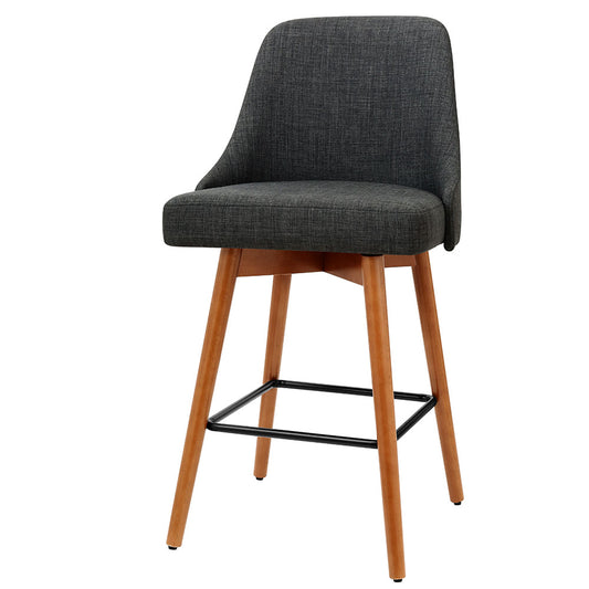 Set of 2 Wooden Fabric Bar Stools Square Footrest - Charcoal - image1