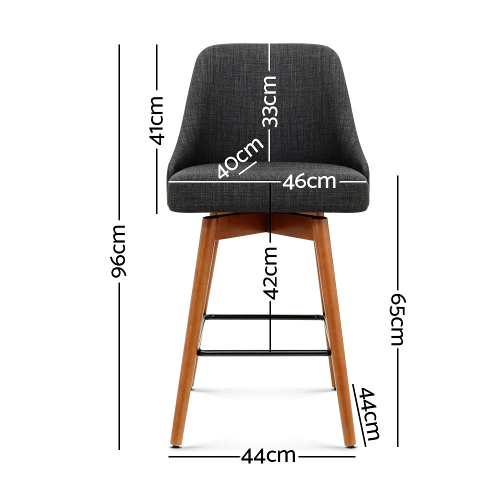 Set of 2 Wooden Fabric Bar Stools Square Footrest - Charcoal - image2