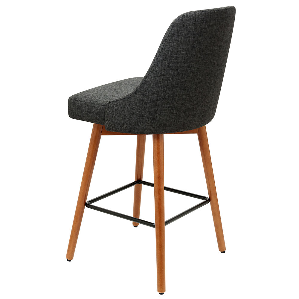 Set of 2 Wooden Fabric Bar Stools Square Footrest - Charcoal - image3