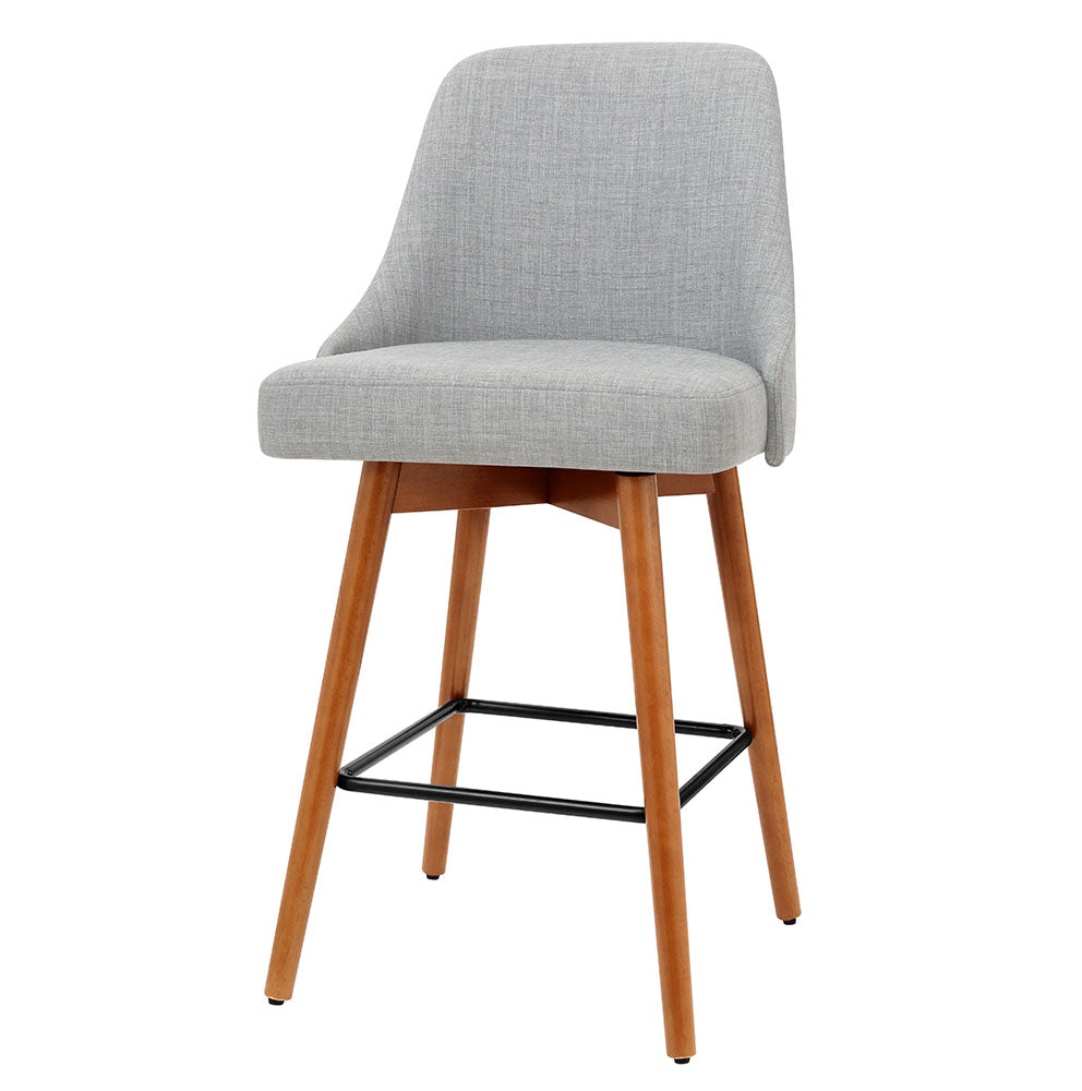 Set of 4 Wooden Fabric Bar Stools Square Footrest - Light Grey - image1