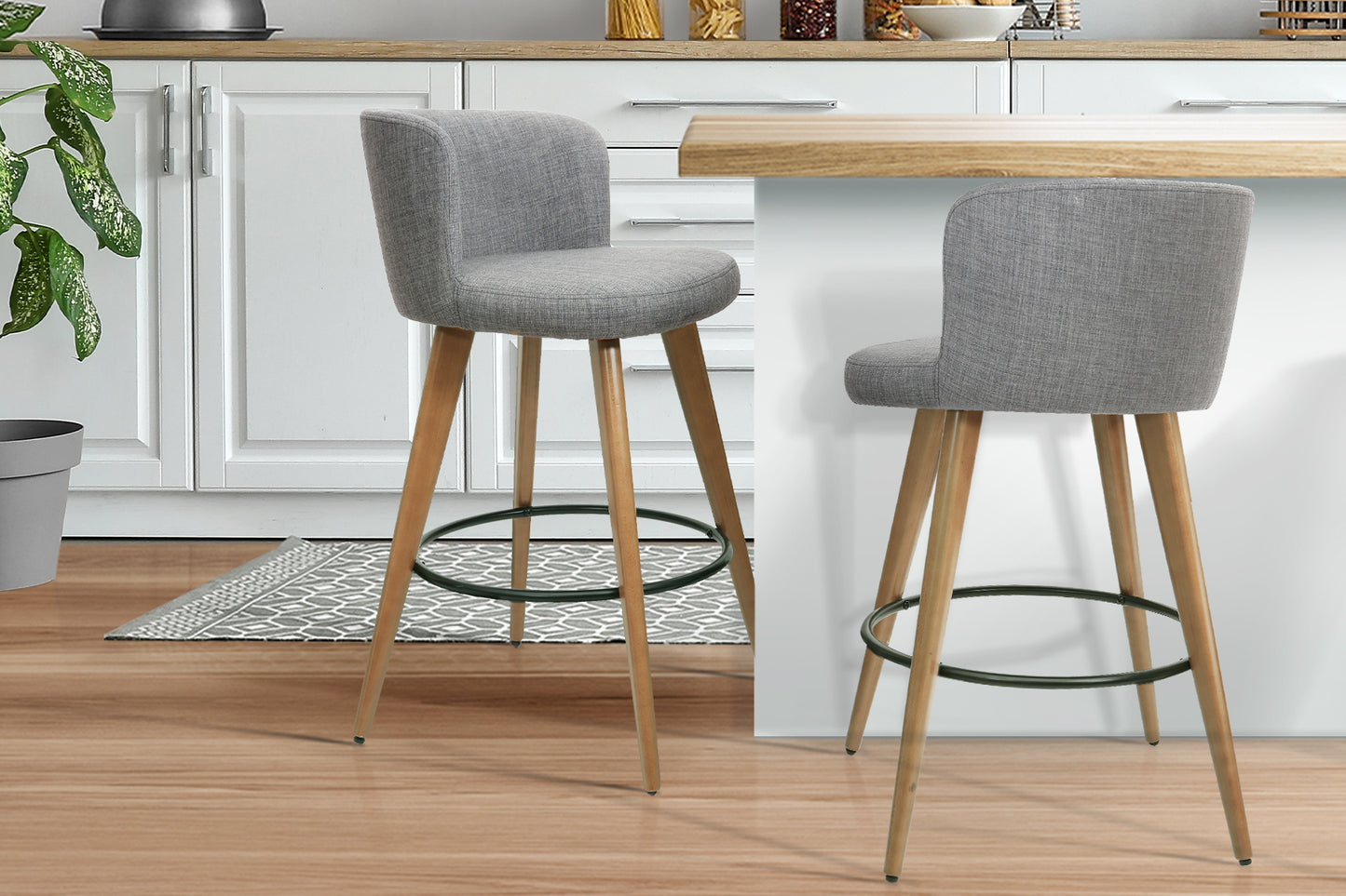 Set of 2 Wooden Fabric Bar Stools Circular Footrest - Light Grey - image9