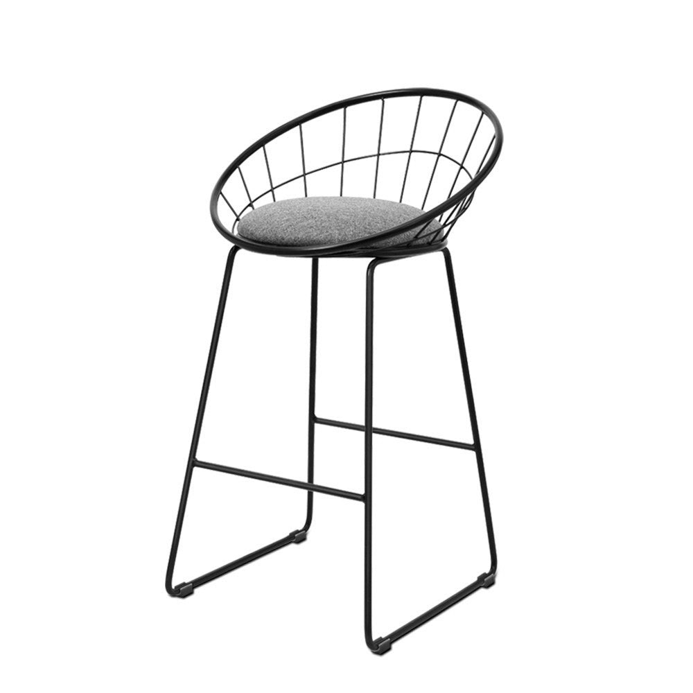 Set of 2 Bar Stools Steel Fabric - Grey and Black - image1