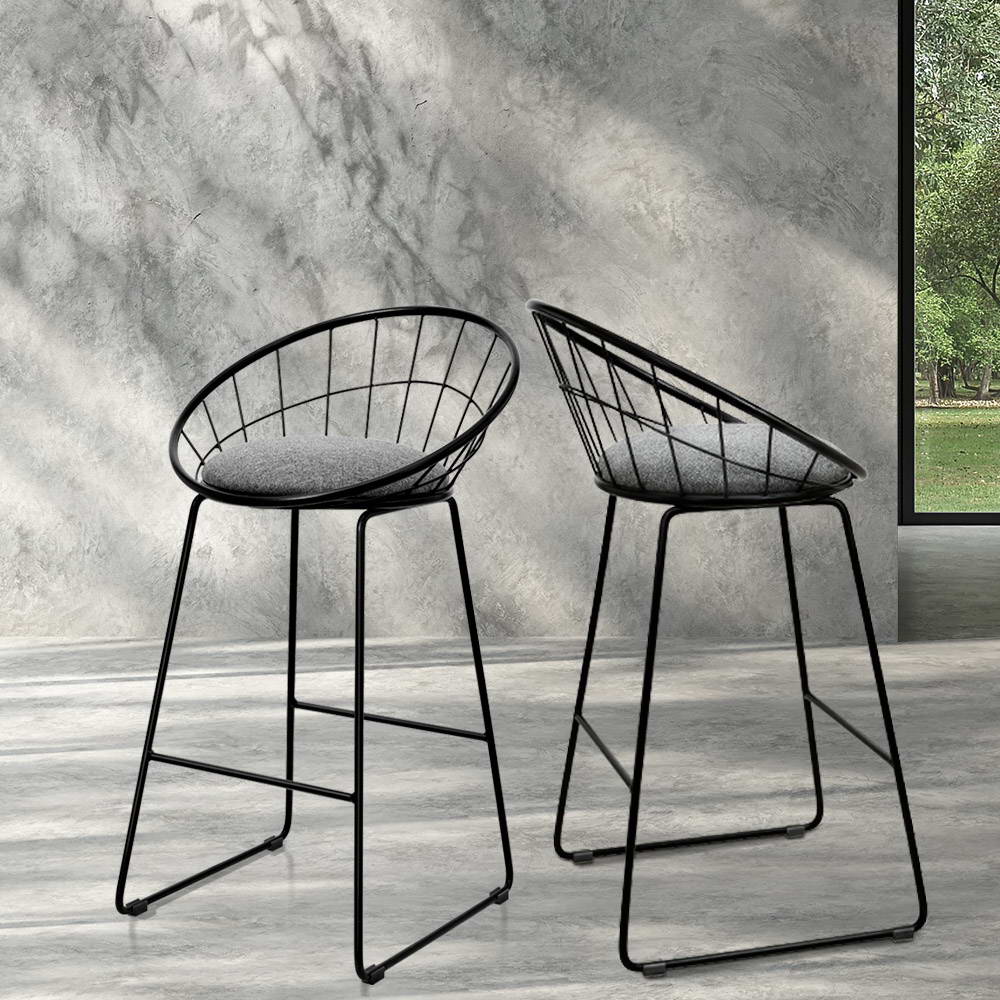 Set of 2 Bar Stools Steel Fabric - Grey and Black - image7