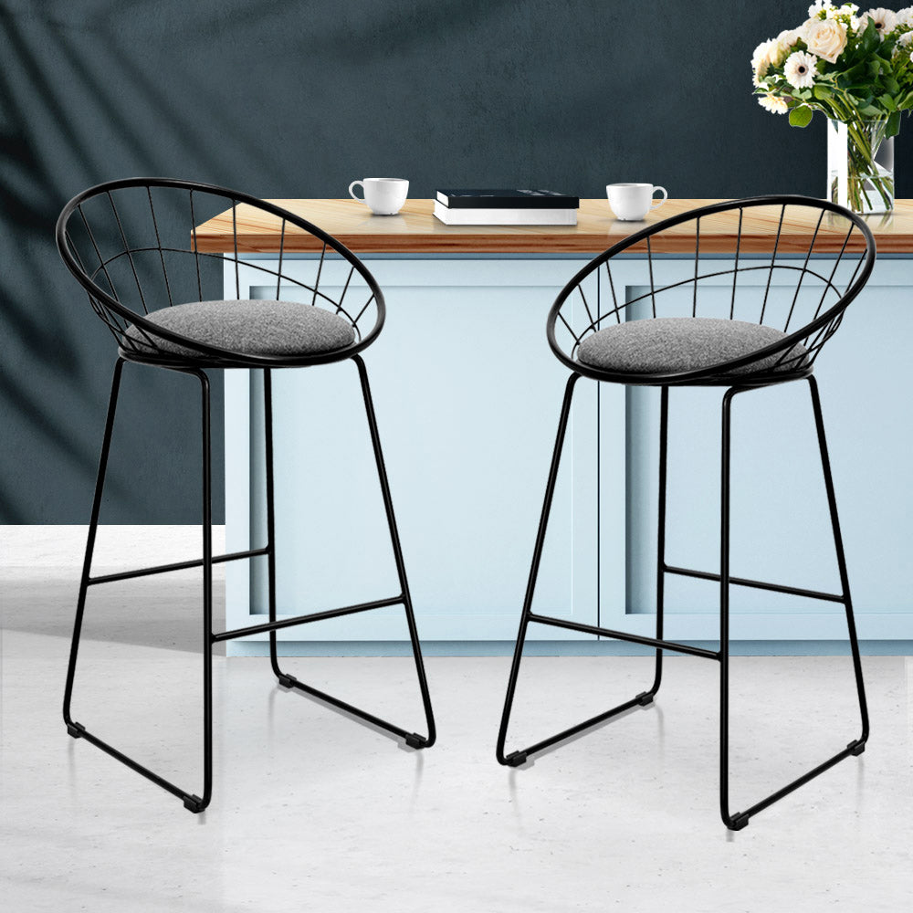 Set of 2 Bar Stools Steel Fabric - Grey and Black - image10