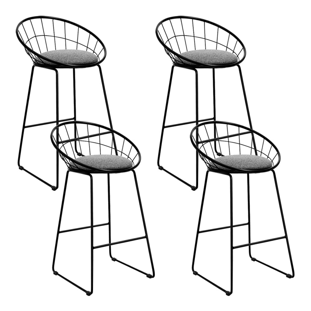 Set of 4 Bar Stools Steel Fabric - Grey and Black - image1