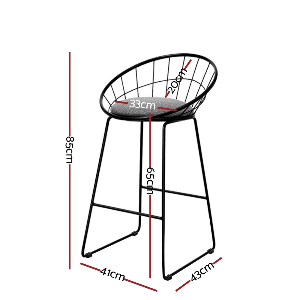 Set of 4 Bar Stools Steel Fabric - Grey and Black - image2