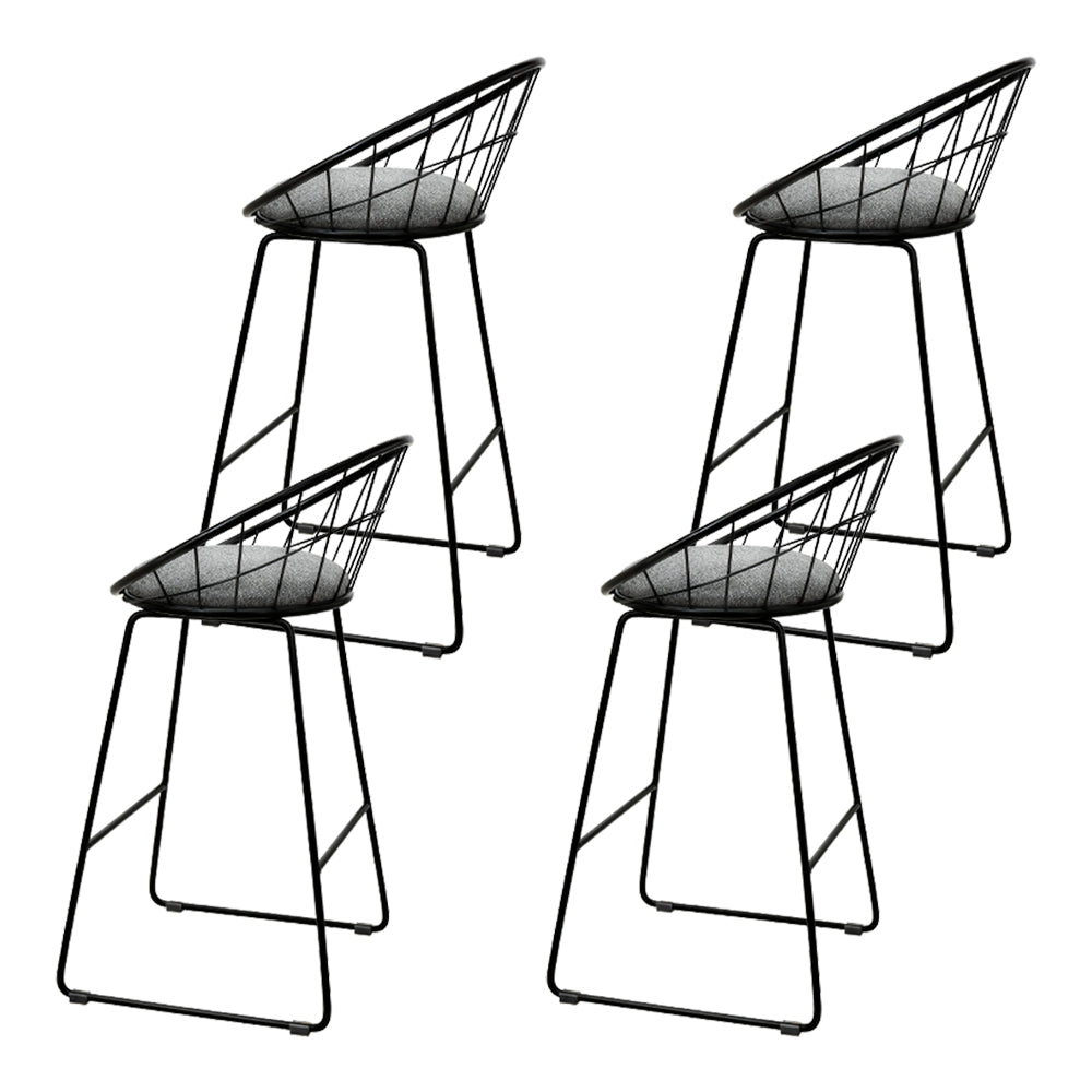 Set of 4 Bar Stools Steel Fabric - Grey and Black - image3