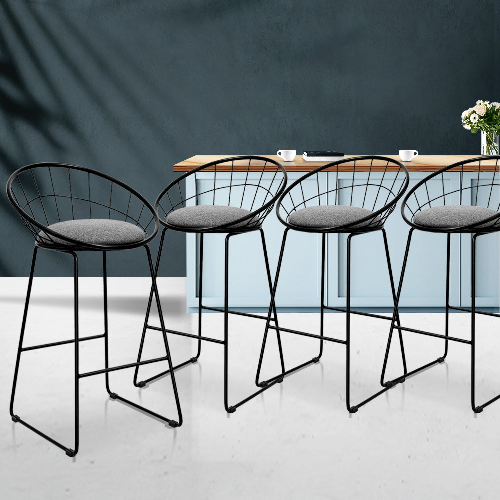 4x Nordic Bar Stools Metallic Bar Stool Kitchen Chairs Fabric Grey Black - image7