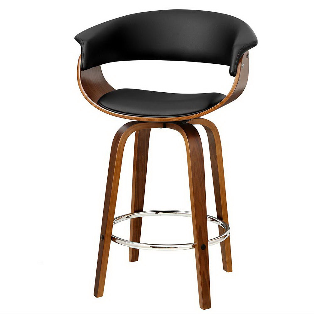 Swivel PU Leather Bar Stool - Wood and Black - image1