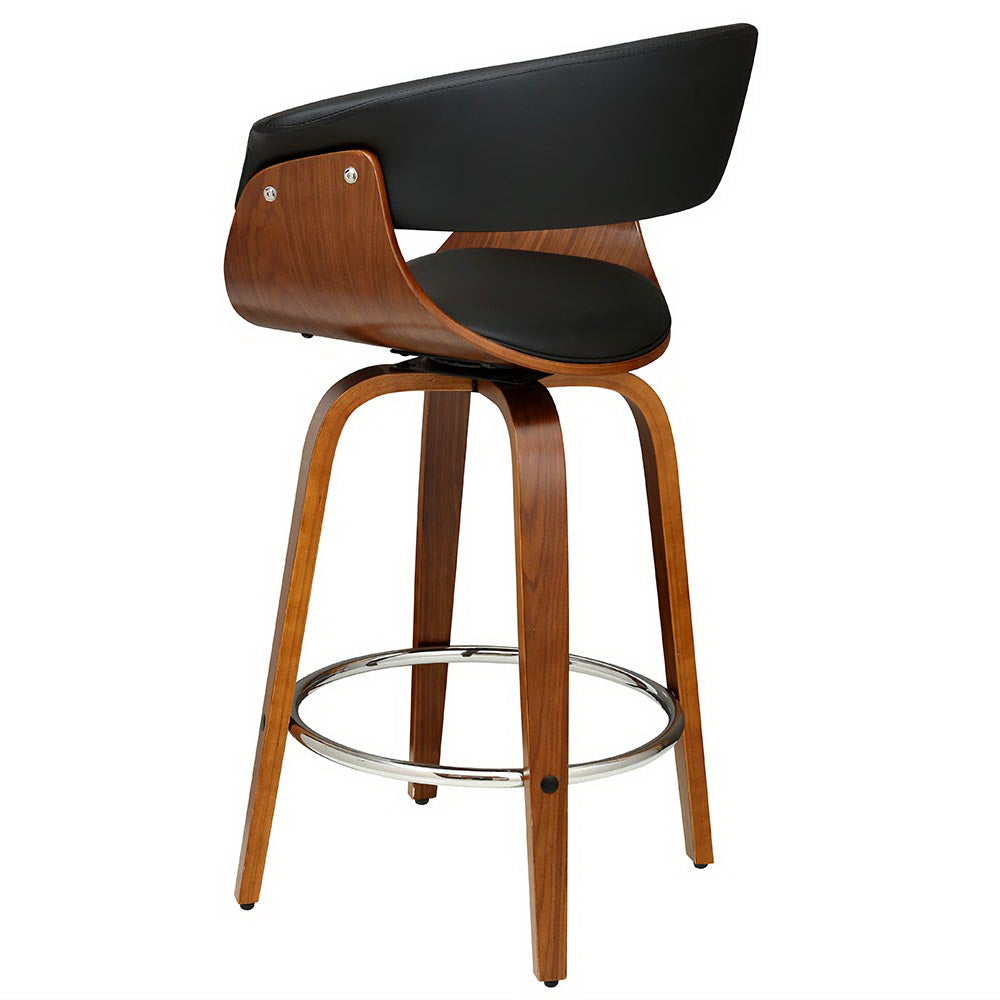 Swivel PU Leather Bar Stool - Wood and Black - image3