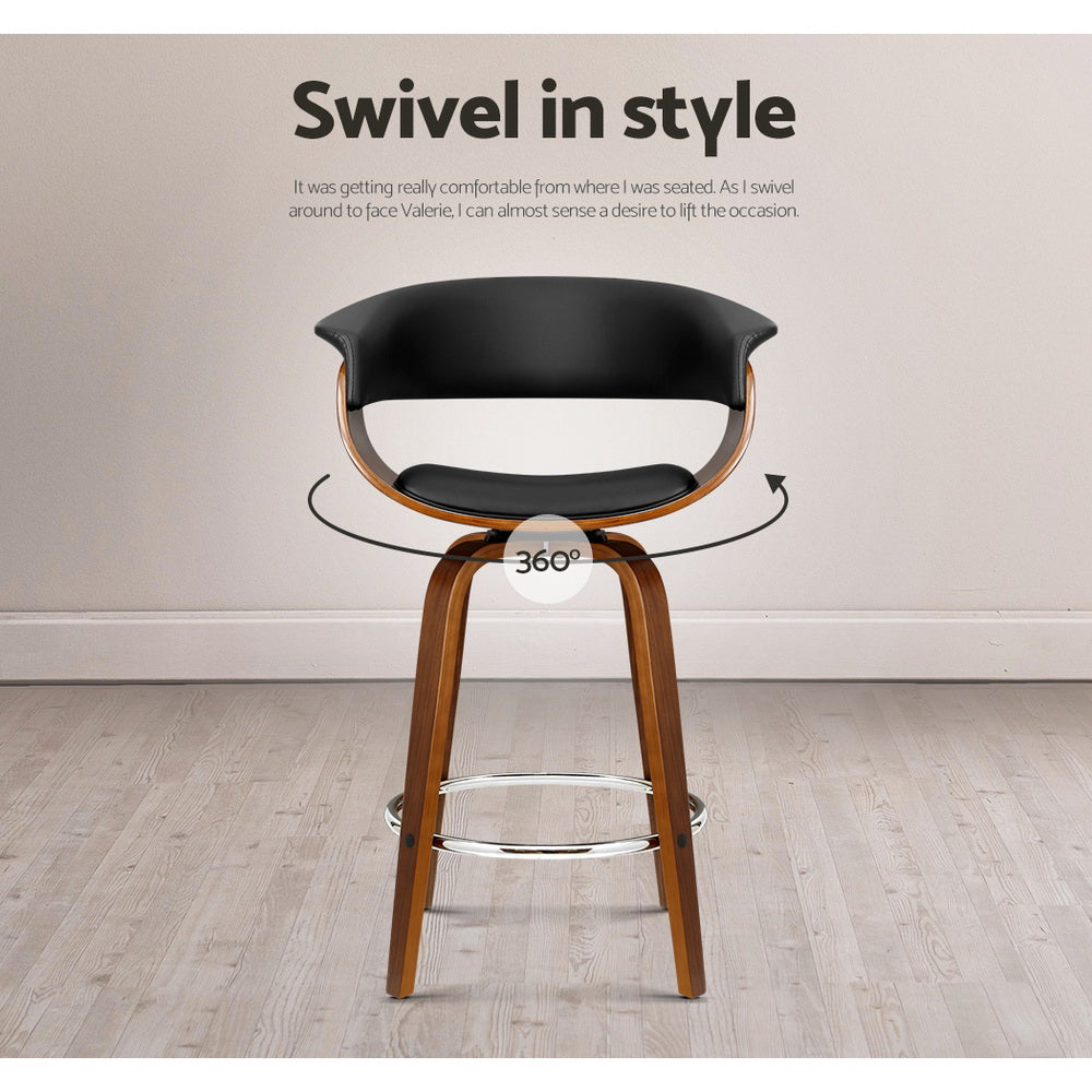 Swivel PU Leather Bar Stool - Wood and Black - image6