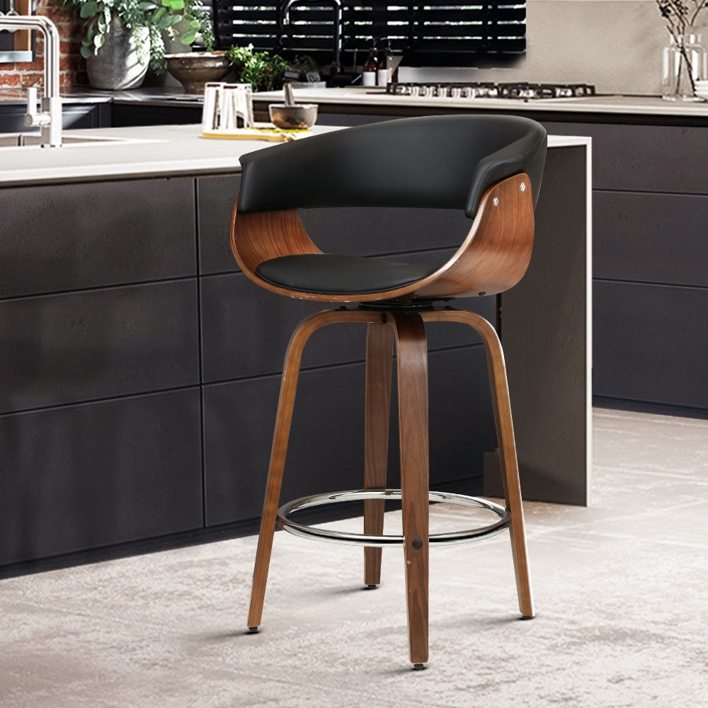 Swivel PU Leather Bar Stool - Wood and Black - image7