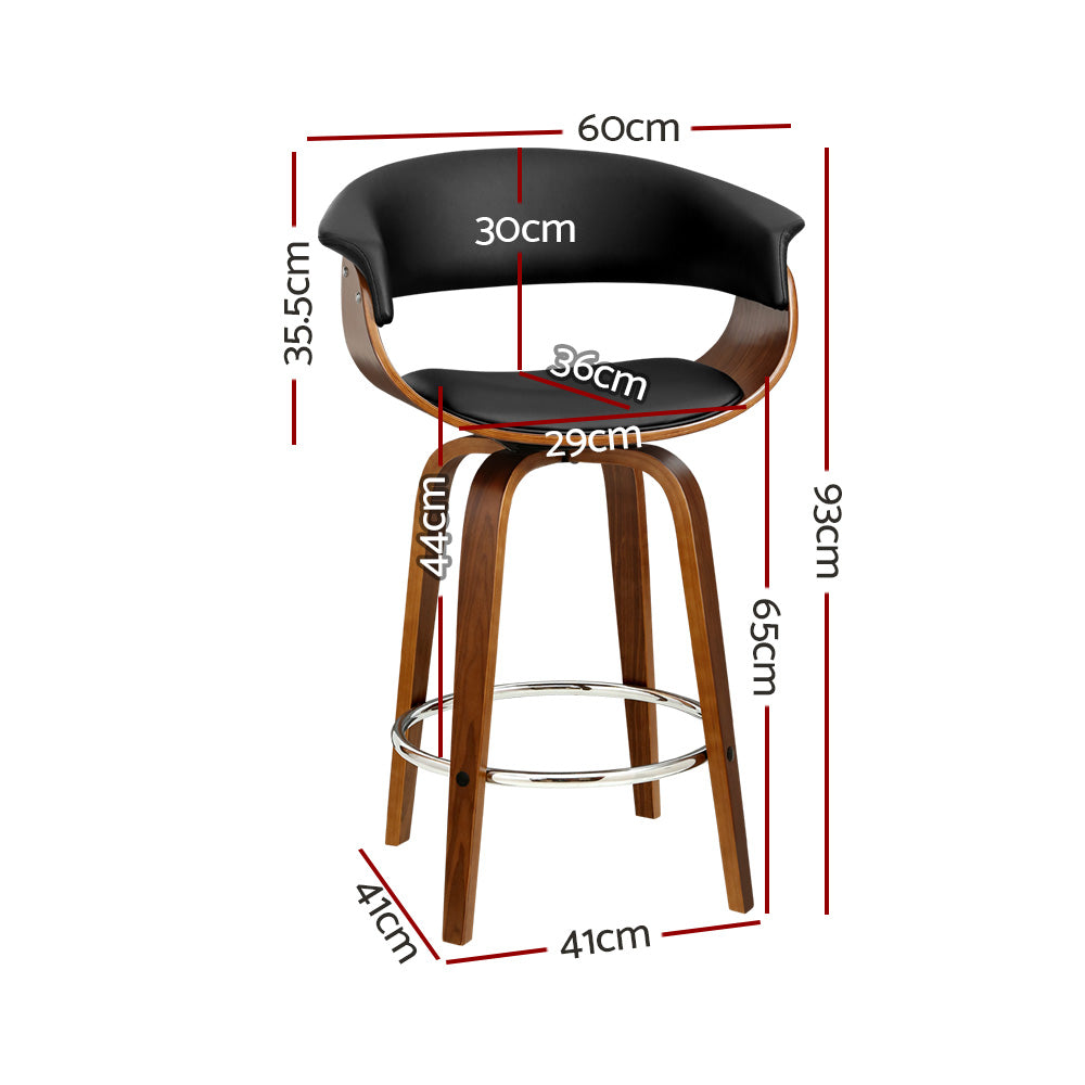 Set of 4 Swivel PU Leather Bar Stool - Wood and Black - image2