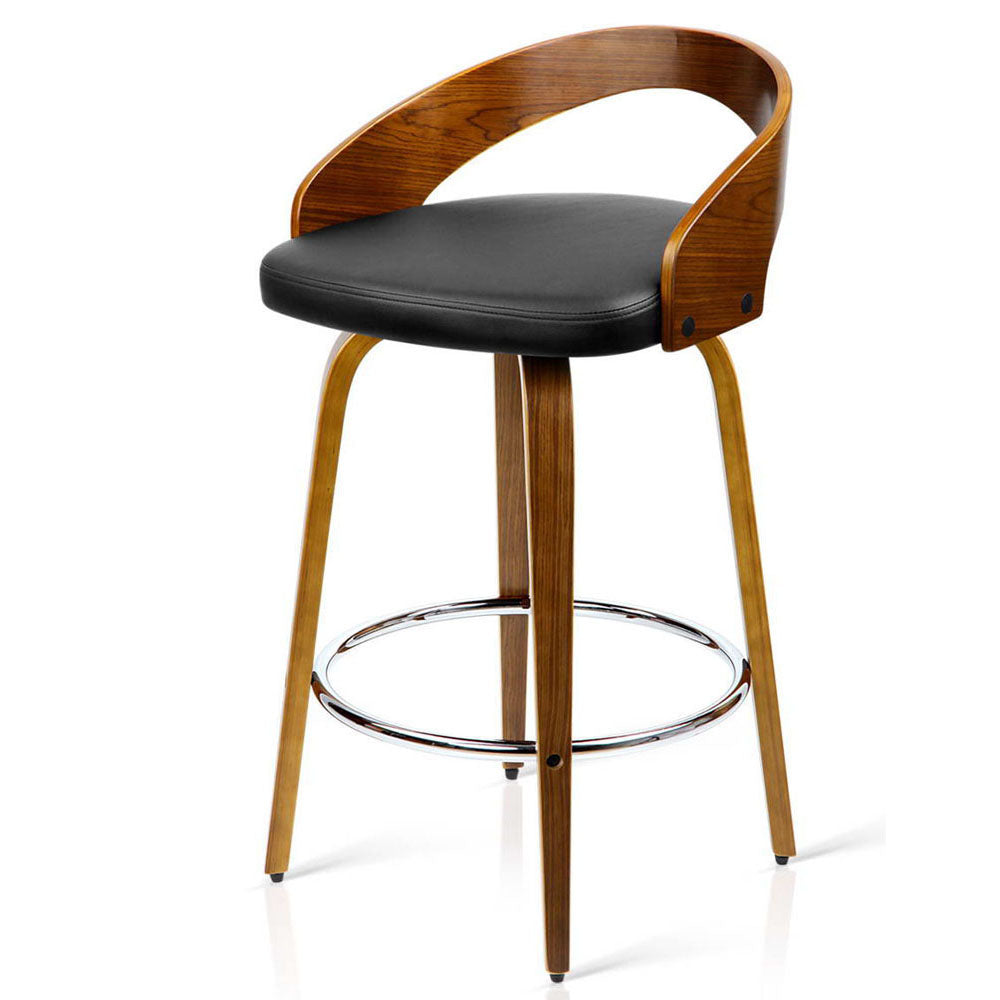 Set of 2 Walnut Wood Bar Stools - Black and Brown - image1