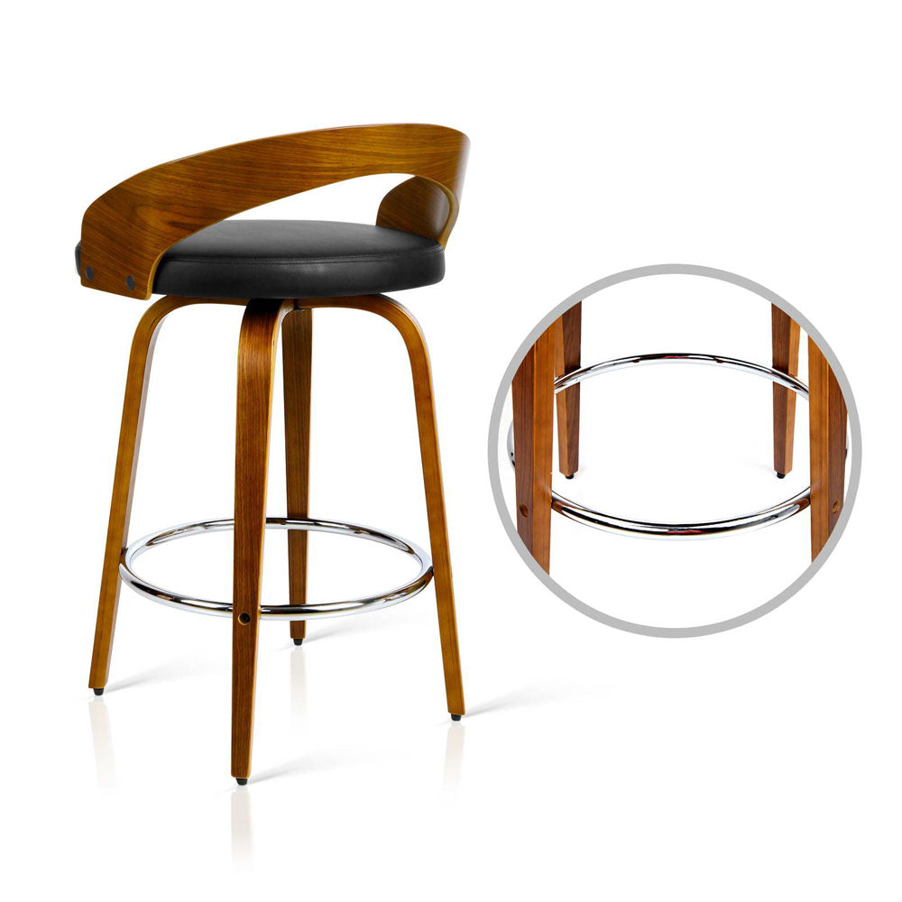 Set of 2 Walnut Wood Bar Stools - Black and Brown - image4