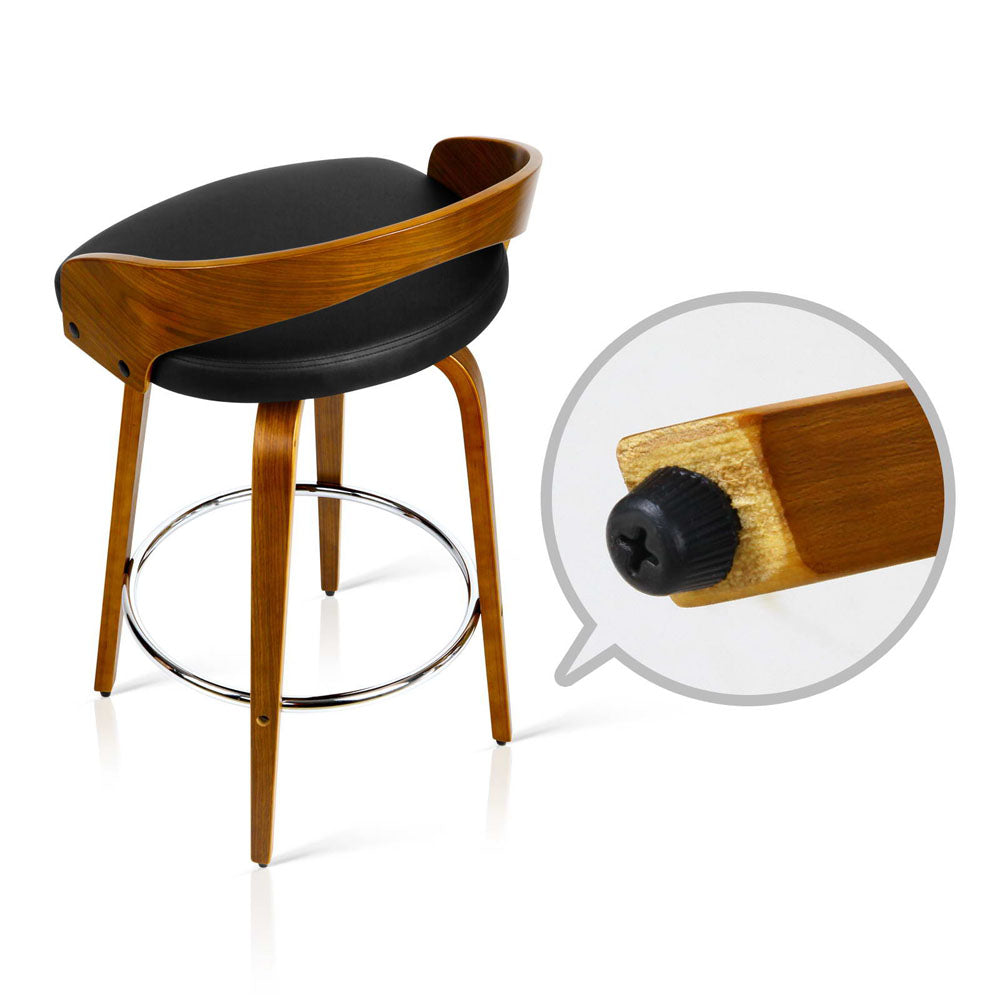 Set of 2 Walnut Wood Bar Stools - Black and Brown - image5