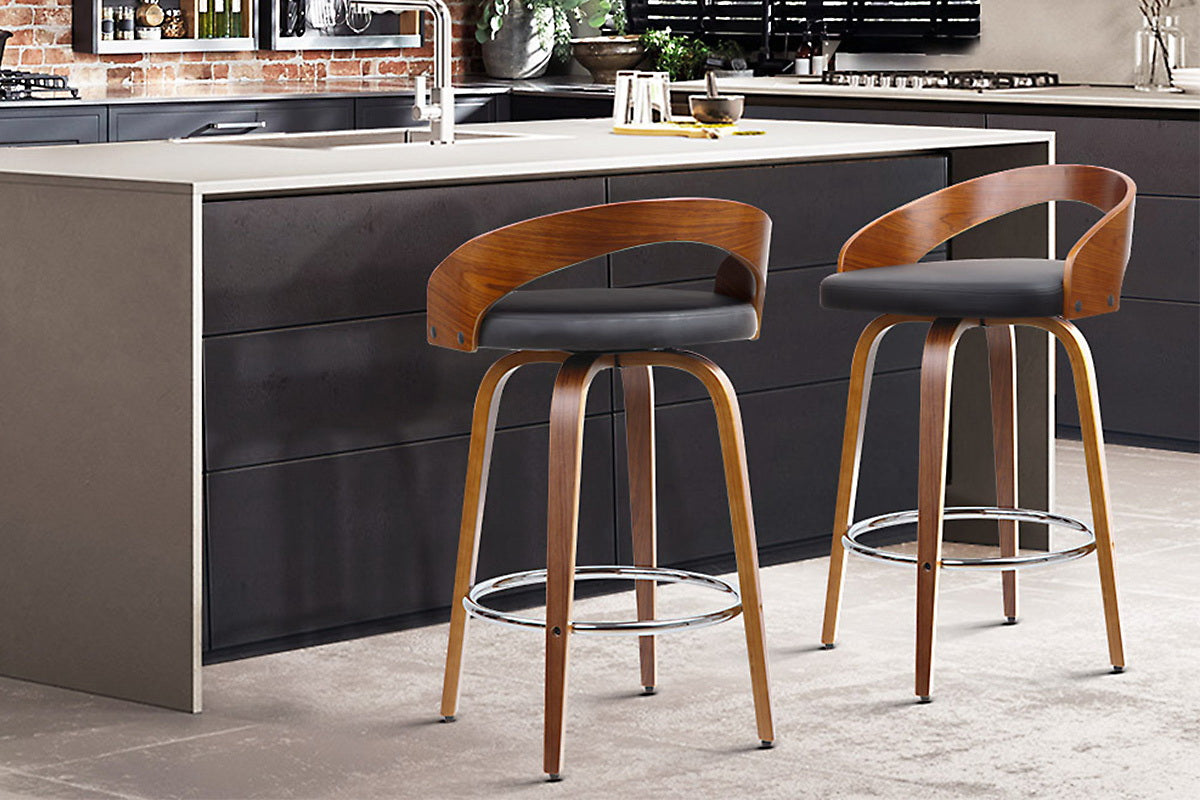 Set of 2 Walnut Wood Bar Stools - Black and Brown - image9