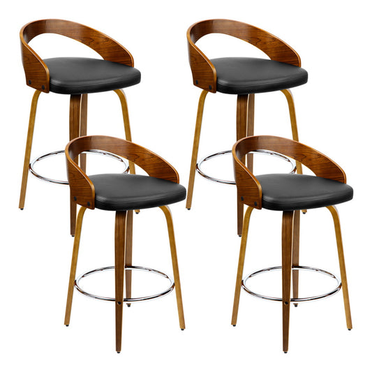 Set of 4 Walnut Wood Bar Stools - Black and Brown - image1