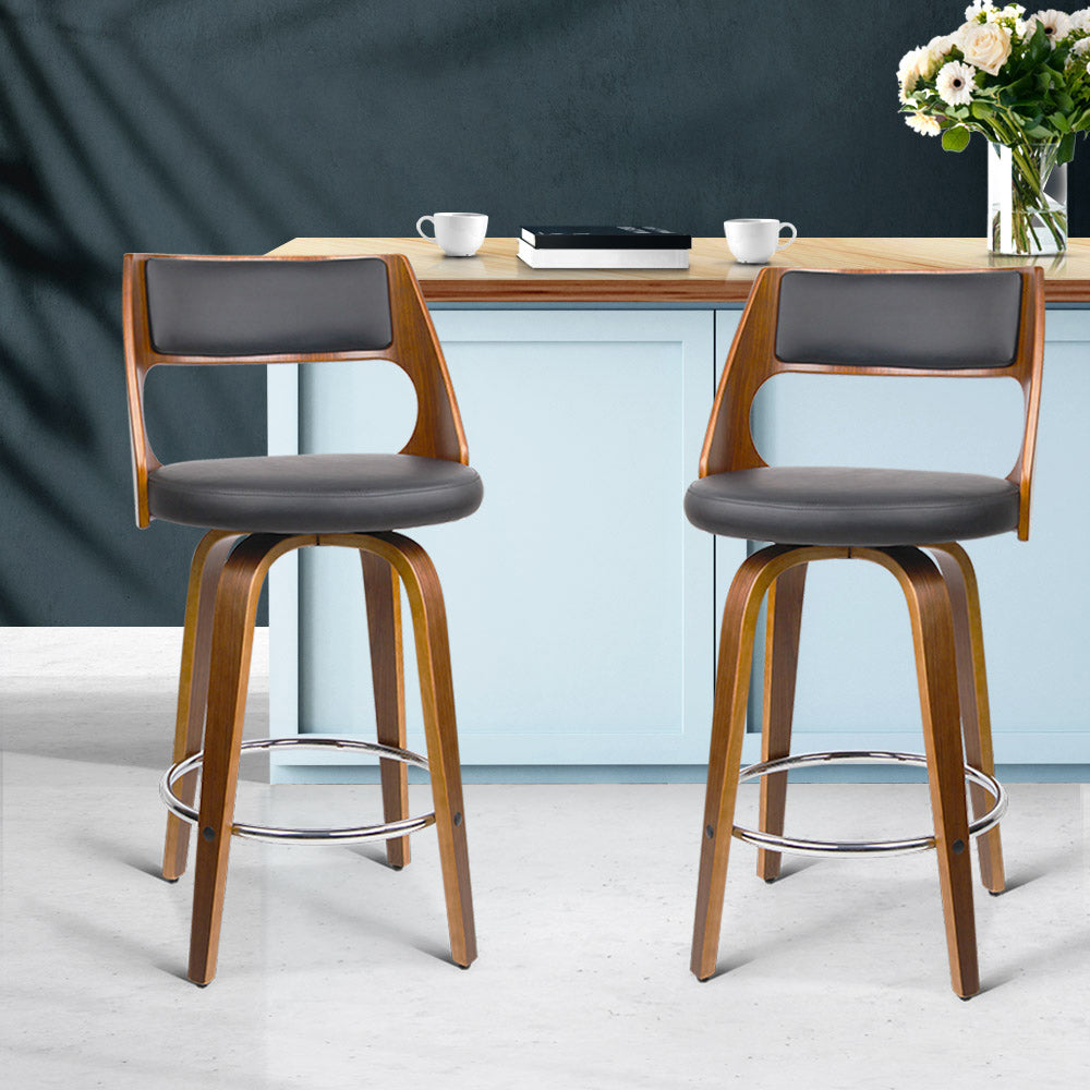 Set of 2 Wooden Bar Stools - Black - image7