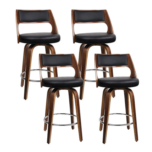Set of 4 Wooden Bar Stools PU Leather - Black and Wood - image1
