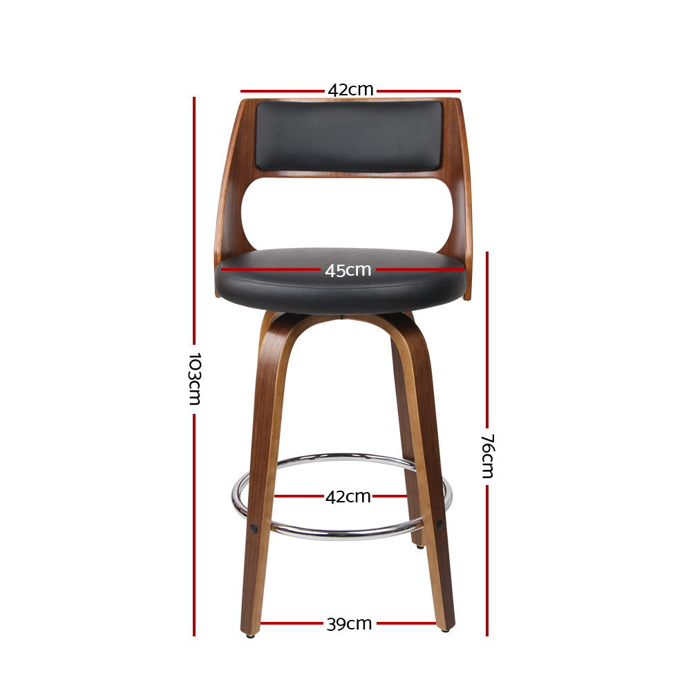 set of 4 Wooden Bar Stools Swivel Bar Stool Kitchen Dining Chair Cafe Black 76cm - image2