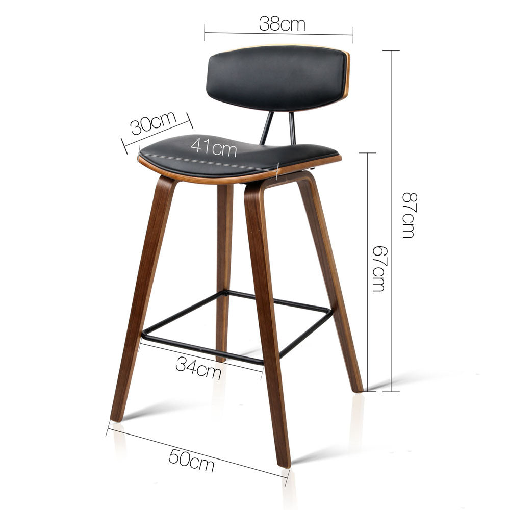 Set of 2 PU Leather Circular Footrest Bar Stools - Black - image2