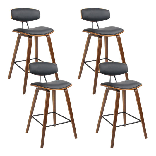 Set of 4 PU Leather Circular Footrest Bar Stools - Black - image1