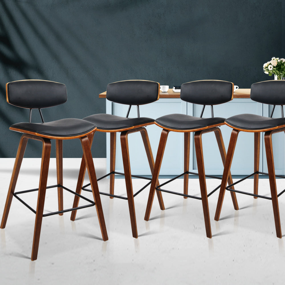 set of 4 Wooden Bar Stools Kitchen Bar Stool Dining Chair Cafe Wood Black - image7