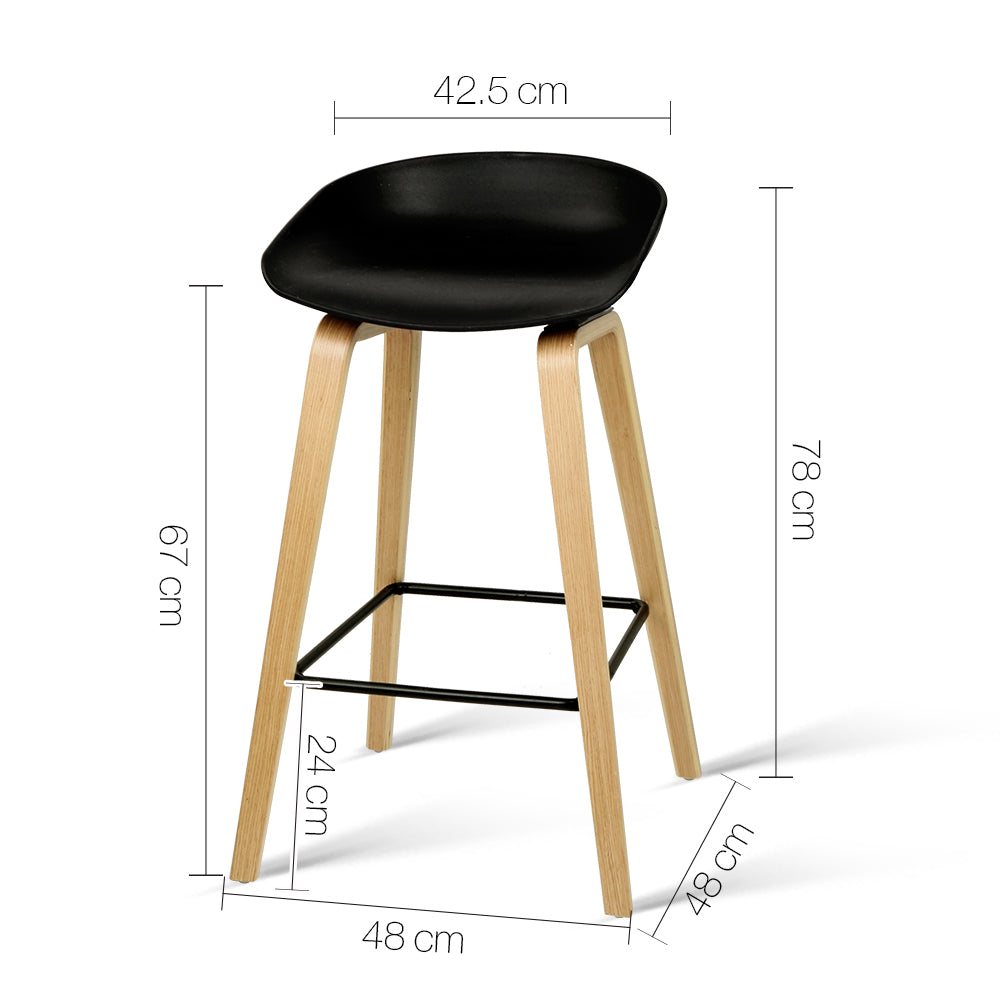 Set of 2 Wooden Square Footrest Bar Stools - Black - image2