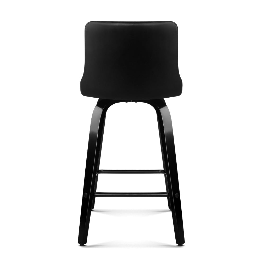 Set of 2 Wooden PU Leather Bar Stool - Black - image4