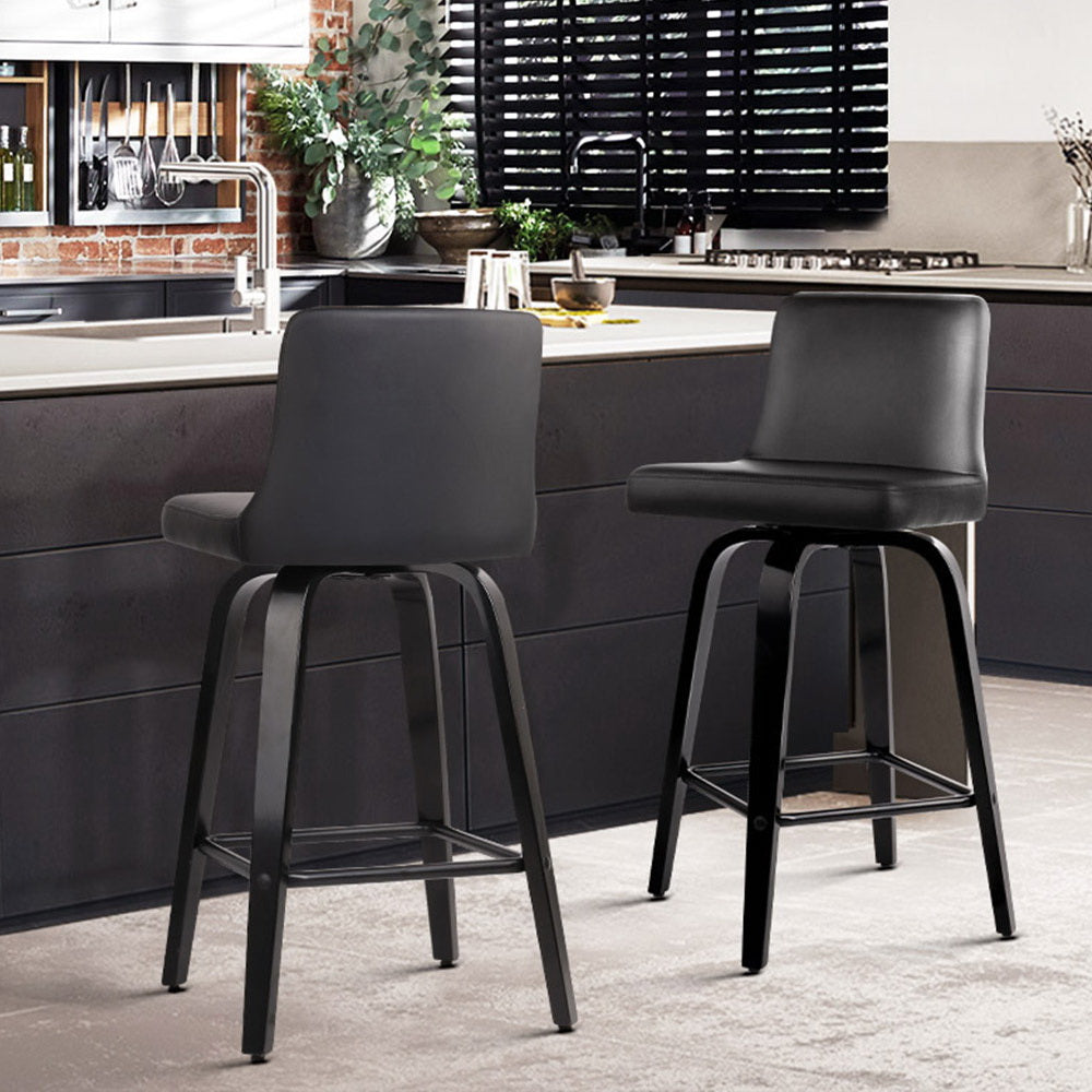 Set of 2 Wooden PU Leather Bar Stool - Black - image8