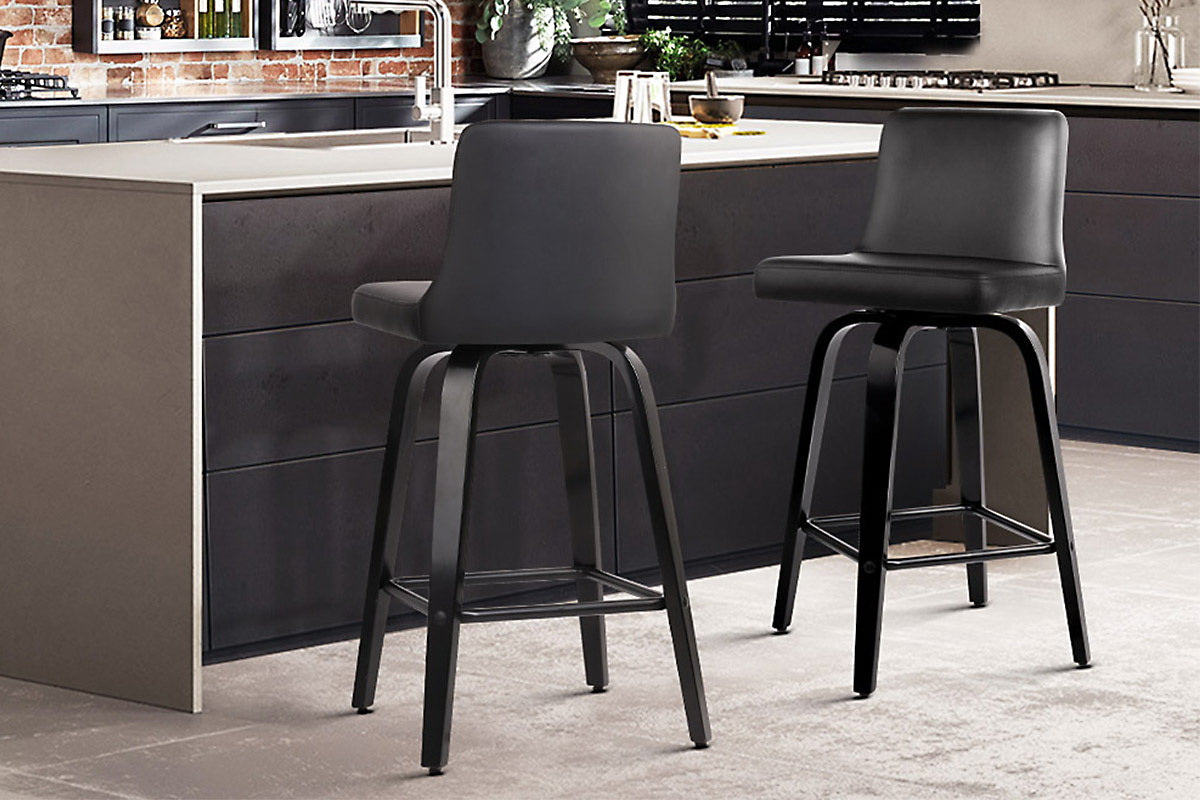 Set of 2 Wooden PU Leather Bar Stool - Black - image9