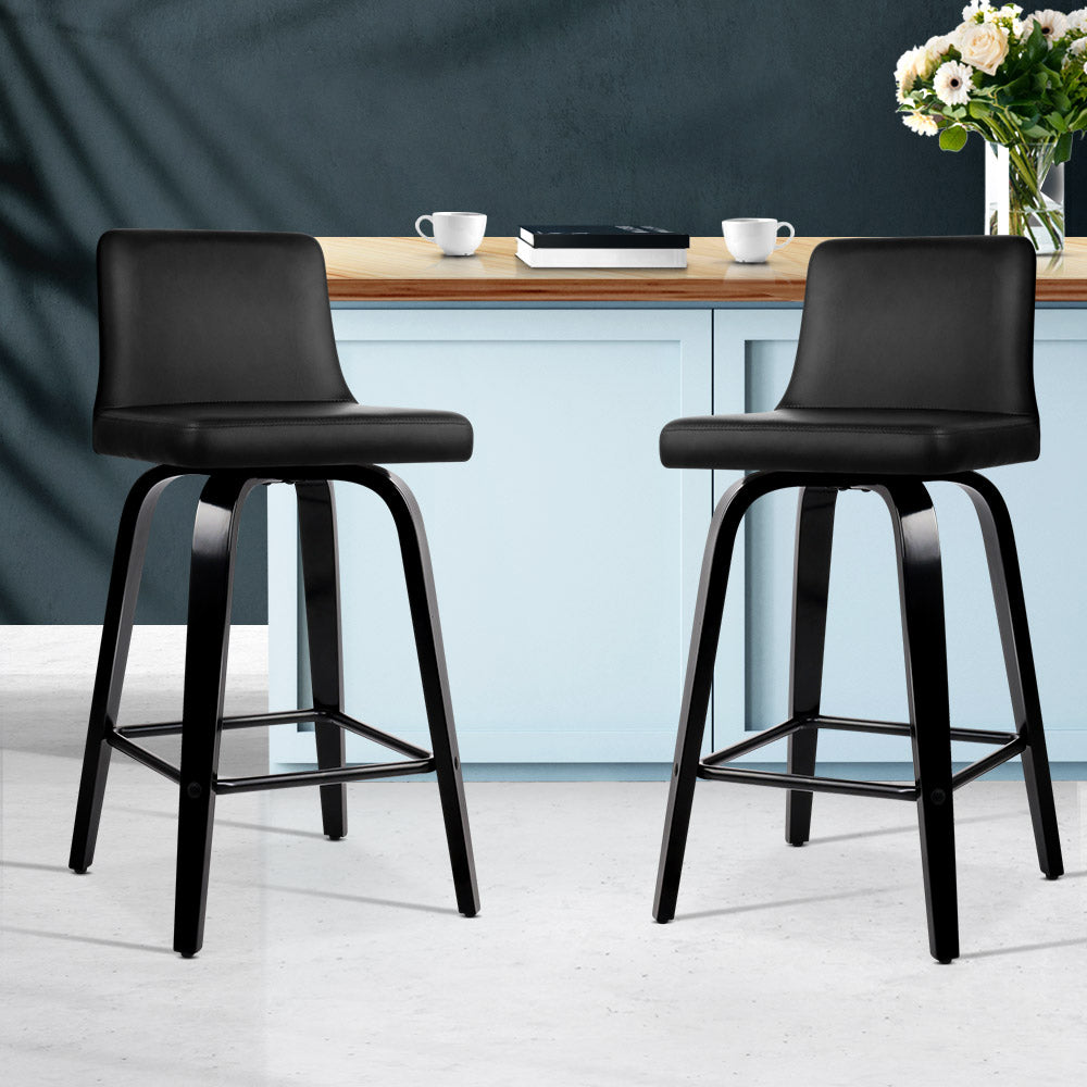 Set of 2 Wooden PU Leather Bar Stool - Black - image7