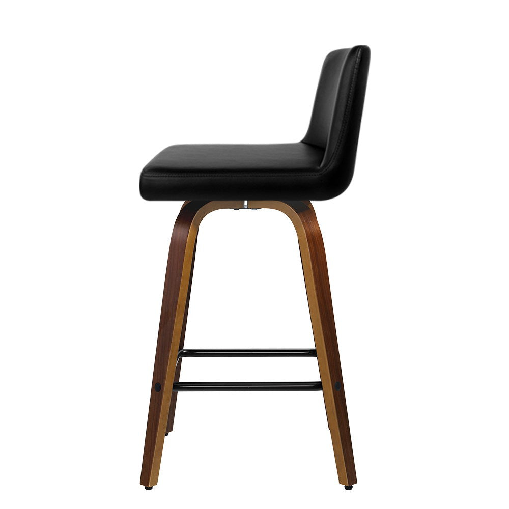 Set of 2 Wooden PU Leather Bar Stool - Black and Brown Wood Legs - image3