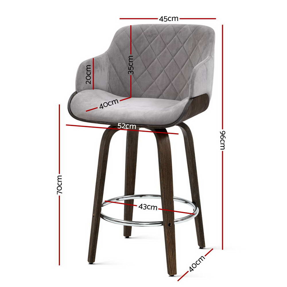 Velvet Bar Stool Swivel - Grey and Wood - image2