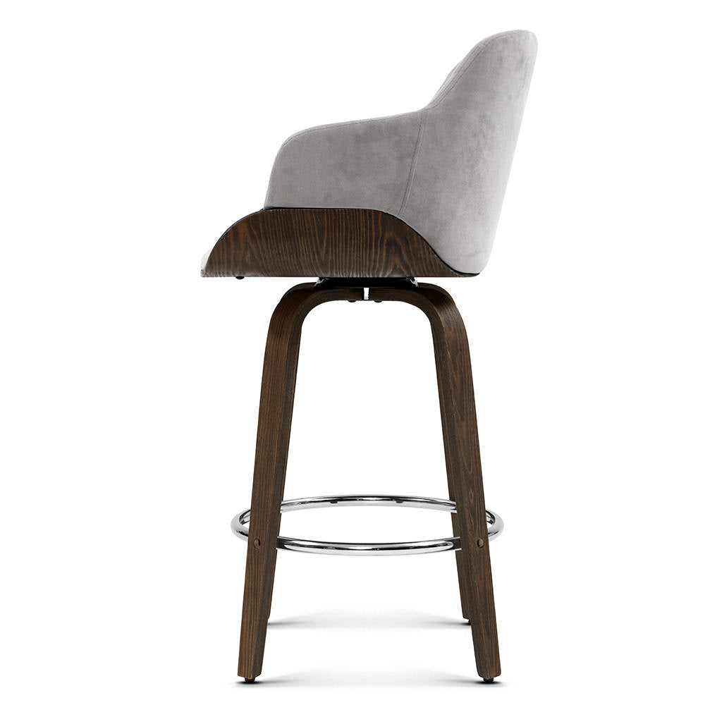 Velvet Bar Stool Swivel - Grey and Wood - image3