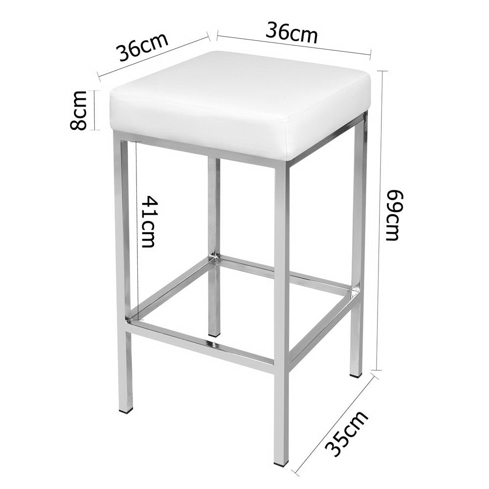 Set of 2 PU Leather Backless Bar Stools - White - image2