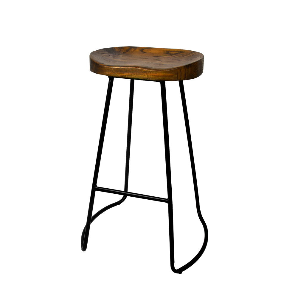 Set of 2 Backless Elm Wood Bar Stools 75cm - Black - image1